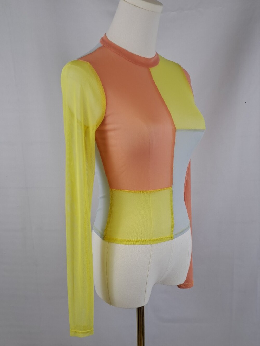 RSQ Sheer Mesh Colorblock Long Sleeve Shirt Funky Pastel Festival Y2K Size S - Picture 5 of 11